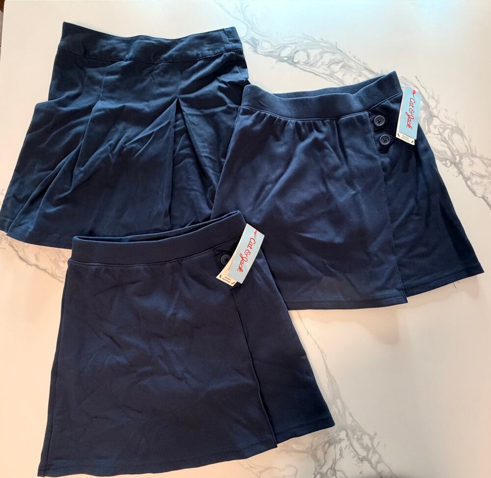 Cat & Jack Girls School Uniform Skorts Lot of 3 Navy Blue Size 8 Mixed Styles